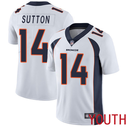 Youth Denver Broncos #14 Courtland Sutton White Vapor Untouchable Limited Player Football NFL Jersey